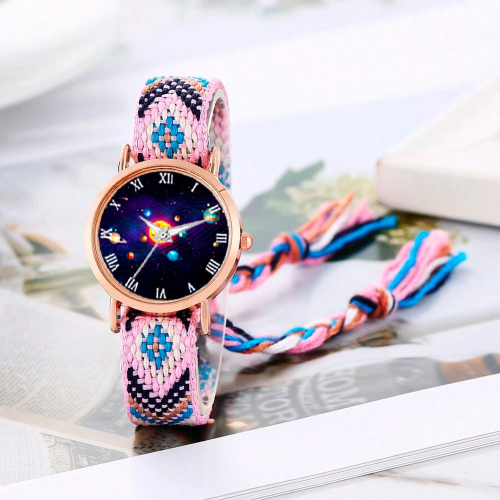 Reloj Luna Fase Lunar Dorado Tejido