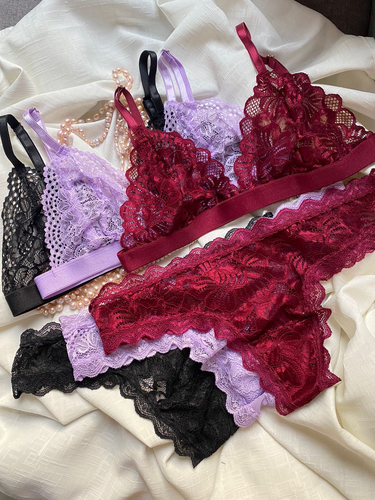 Conjunto basico encaje ropa interior muj