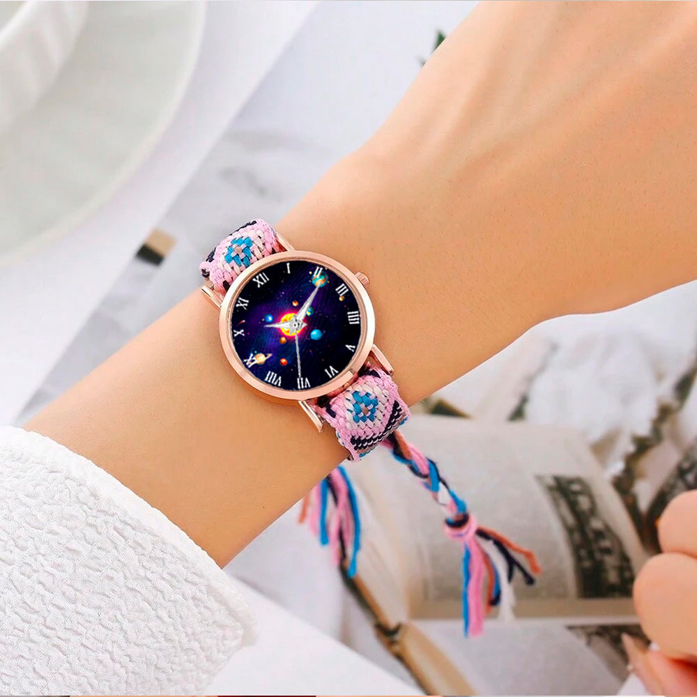 Reloj Luna Fase Lunar Dorado Tejido