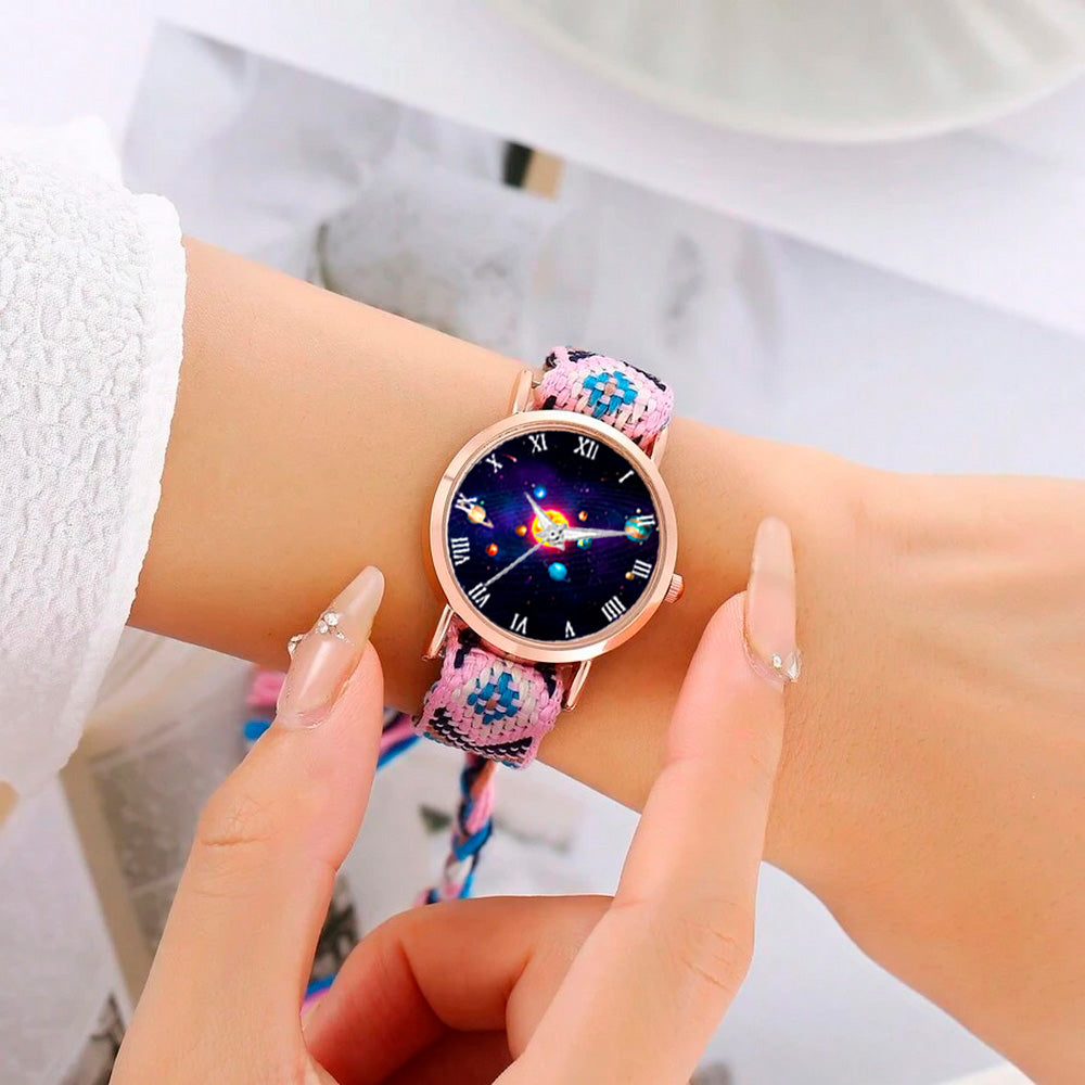 Reloj Luna Fase Lunar Dorado Tejido