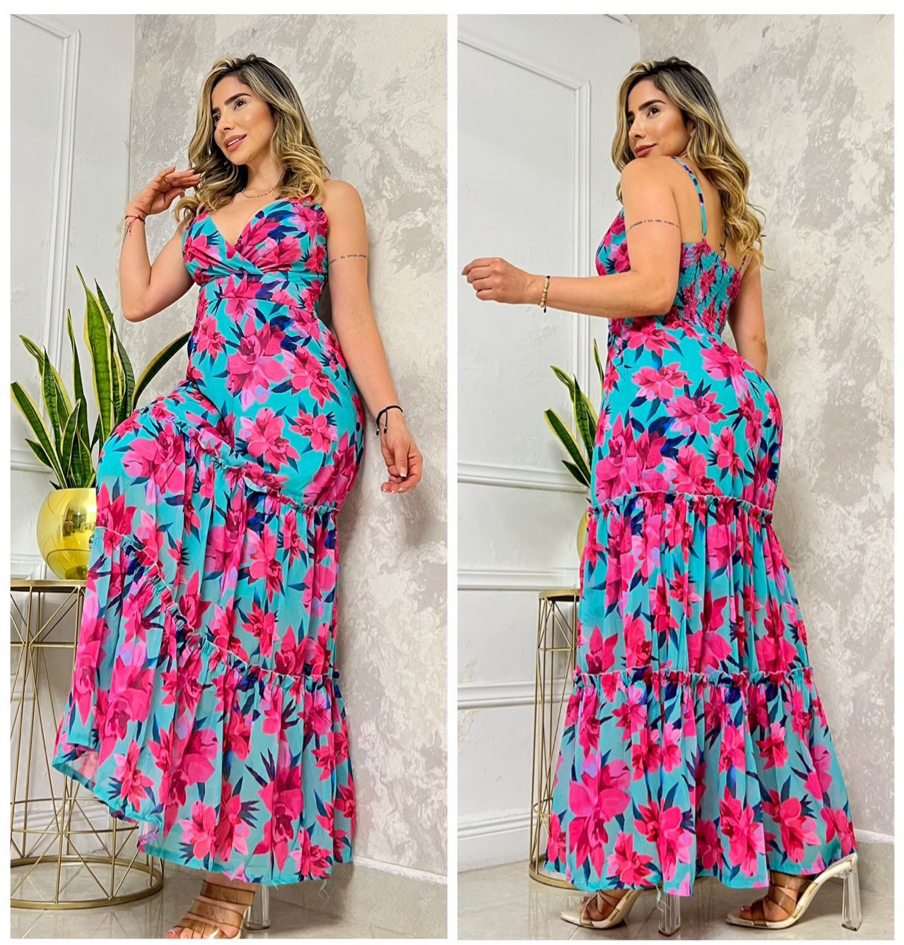 VESTIDO LARGO ROSA 6491