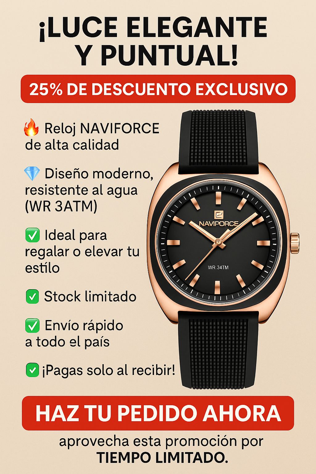 PAGA AL RECIBIR - Reloj Naviforce Sport Mujer Goma